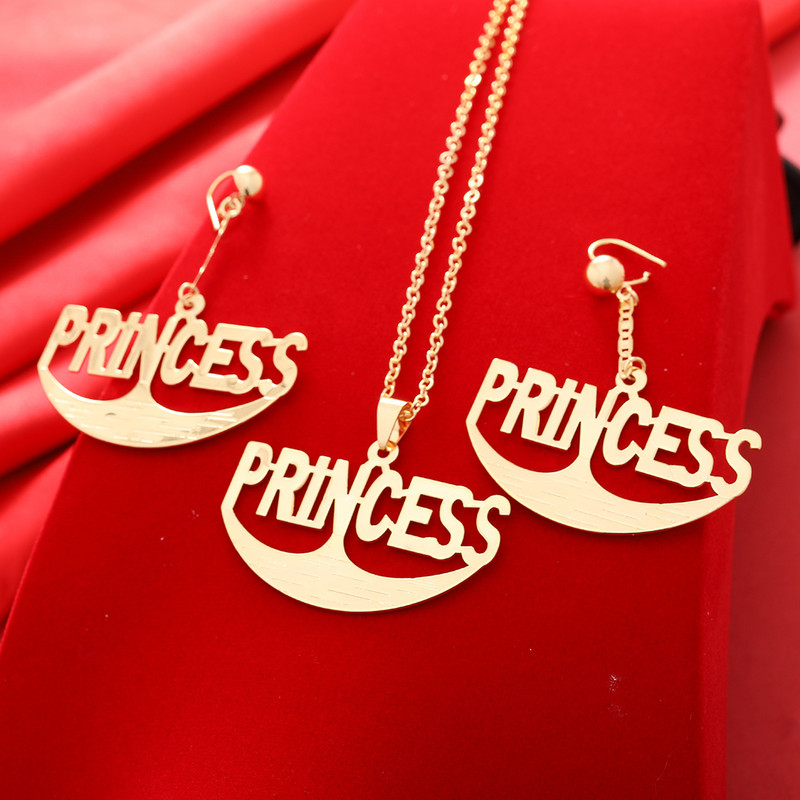 Dubai arany színű betűs ékszerkészletek nőknek afrikai parti esküvői nyaklánc medál fülbevaló ékszer szett eljegyzési ajándékok