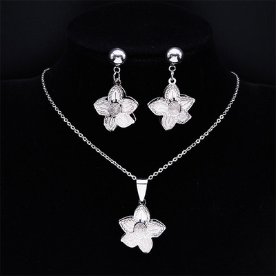 Az élet virága rozsdamentes acél ékszerkészlet női üreges arany színű nyaklánc fülbevaló szett Ékszer parure acier inoxidable femme