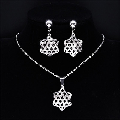 Az élet virága rozsdamentes acél ékszerkészlet női üreges arany színű nyaklánc fülbevaló szett Ékszer parure acier inoxidable femme