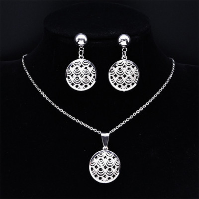 Az élet virága rozsdamentes acél ékszerkészlet női üreges arany színű nyaklánc fülbevaló szett Ékszer parure acier inoxidable femme