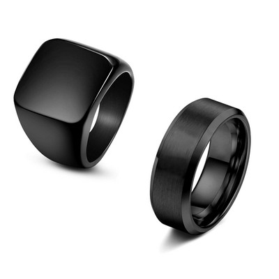 Μόδα ανδρικά λεία μαύρα δαχτυλίδια από ανοξείδωτο ατσάλι Πλάτος Σήμα τετράγωνο άπειρο δαχτυλίδι Hiphop Δώρο κοσμήματος για ανδρικό γαμήλιο πάρτι