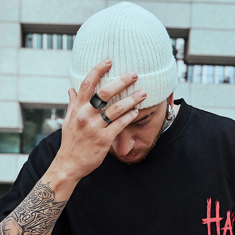 Moda bărbați inele netede din oțel inoxidabil negru lățimea semnă pătrat infinit Inel hiphop bărbați pentru nunta bijuterii cadou
