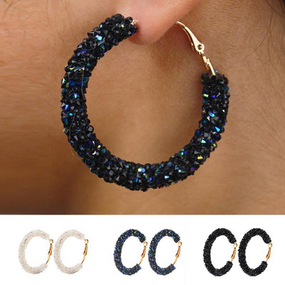 Σκουλαρίκια Sparkle Hoop Γυναικεία Punk Rock Big Crystal Μαύρο Λευκό Χρώμα Προσωπικότητα Ρετρό Υπερβολή Μόδα Κοσμήματα KAE157