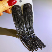 FYUAN Cercei lungi cu ciucuri cu strass complet pentru femei Cercei lungi cu cristale negre, bijuterii, accesorii