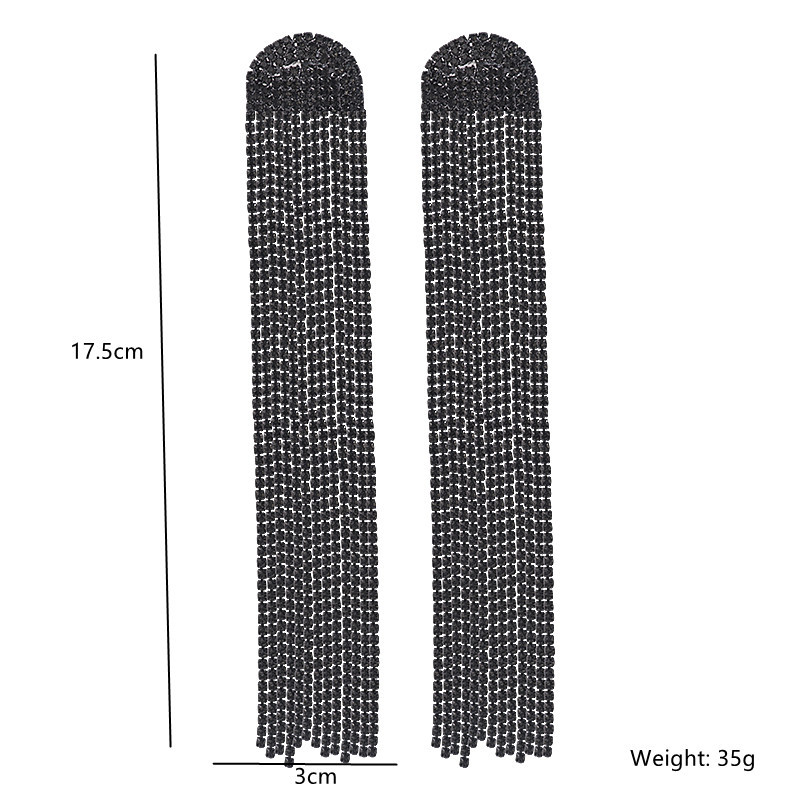 FYUAN Cercei lungi cu ciucuri cu strass complet pentru femei Cercei lungi cu cristale negre, bijuterii, accesorii