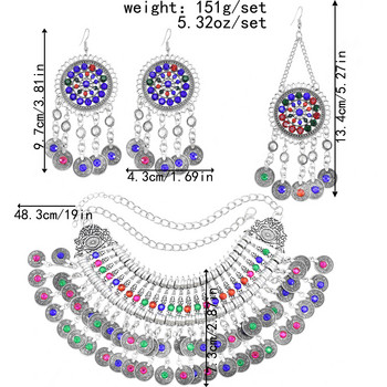 Афганистански комплекти бижута за жени Цветни кристални колиета с обеци Щипки за коса Булчински комплекти афганистански индийски бижута