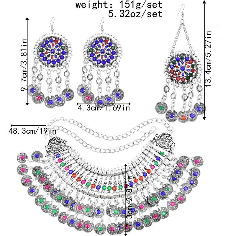 Seturi de bijuterii afgane pentru femei, coliere de cristal colorate cu strasuri, agrafe de păr pentru cercei, seturi de bijuterii afgane indiene de mireasă