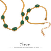 Yhpup Set de brățări colier cu lanț de agat verde verde Bijuterii din oțel inoxidabil Set placat 18 K de înaltă calitate Accesorii Cadou Nou