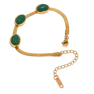 Yhpup Set de brățări colier cu lanț de agat verde verde Bijuterii din oțel inoxidabil Set placat 18 K de înaltă calitate Accesorii Cadou Nou