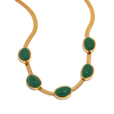 Yhpup Set de brățări colier cu lanț de agat verde verde Bijuterii din oțel inoxidabil Set placat 18 K de înaltă calitate Accesorii Cadou Nou