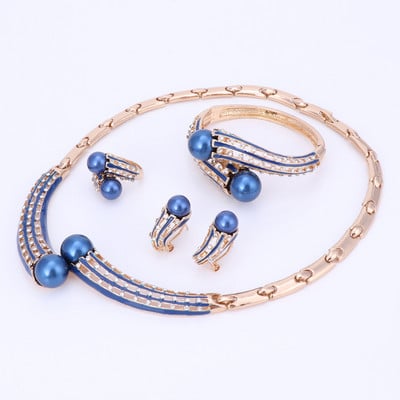 Márkás ékszerkészlet, arany színű ékszerkészletek női esküvői kiegészítők női szimulált gyöngykristály nyaklánc fülbevaló készlet