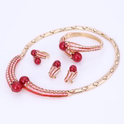 Márkás ékszerkészlet, arany színű ékszerkészletek női esküvői kiegészítők női szimulált gyöngykristály nyaklánc fülbevaló készlet