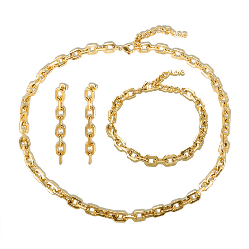 ZMFashion ékszerkészlet fülbevaló karkötő nyaklánc női lányoknak rozsdamentes acél kubai vastag lánc kerek betűs aranyozott