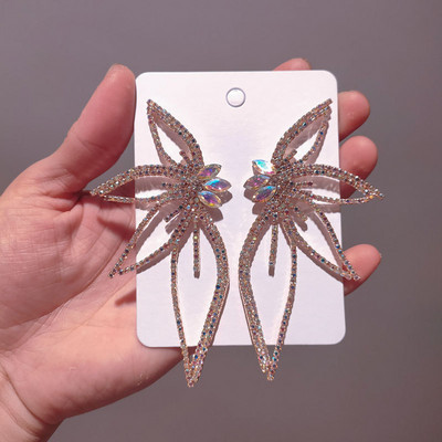 Cercei pentru femei, cu strasuri strălucitoare, cu frunze mari, cu flori pentru cină, petrecere de nuntă, bijuterii de lux, accesorii pentru cercei
