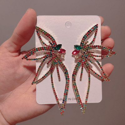 Cercei pentru femei, cu strasuri strălucitoare, cu frunze mari, cu flori pentru cină, petrecere de nuntă, bijuterii de lux, accesorii pentru cercei