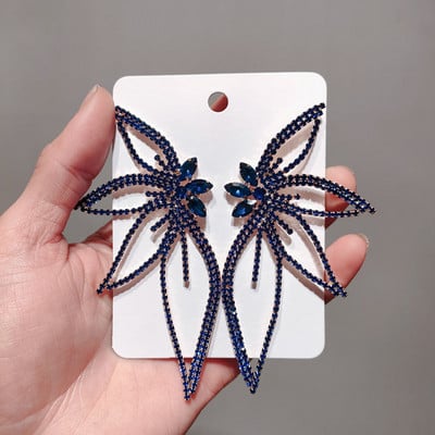 Cercei pentru femei, cu strasuri strălucitoare, cu frunze mari, cu flori pentru cină, petrecere de nuntă, bijuterii de lux, accesorii pentru cercei