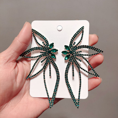 Cercei pentru femei, cu strasuri strălucitoare, cu frunze mari, cu flori pentru cină, petrecere de nuntă, bijuterii de lux, accesorii pentru cercei