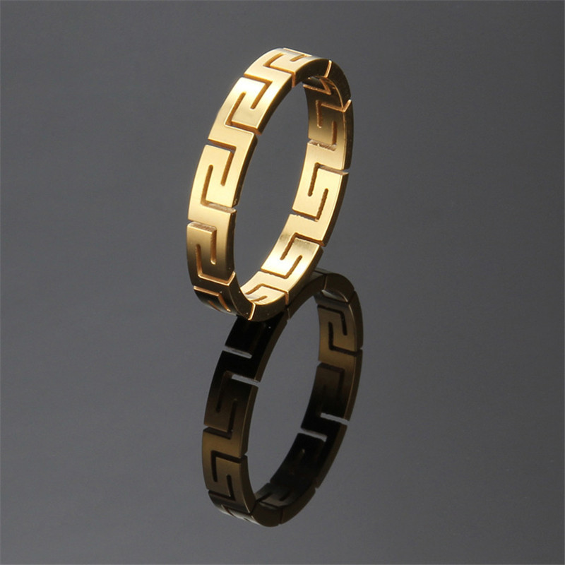 Koreai Trend egyszerű rozsdamentes acél gyűrű üreges geometriai titán acél gyűrű