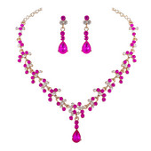 KMVEXO Ružovo-modré krištáľové svadobné sady šperkov pre ženy zlatá farba s kamienkami náhrdelník dlhé náušnice sada doplnkov k šatám