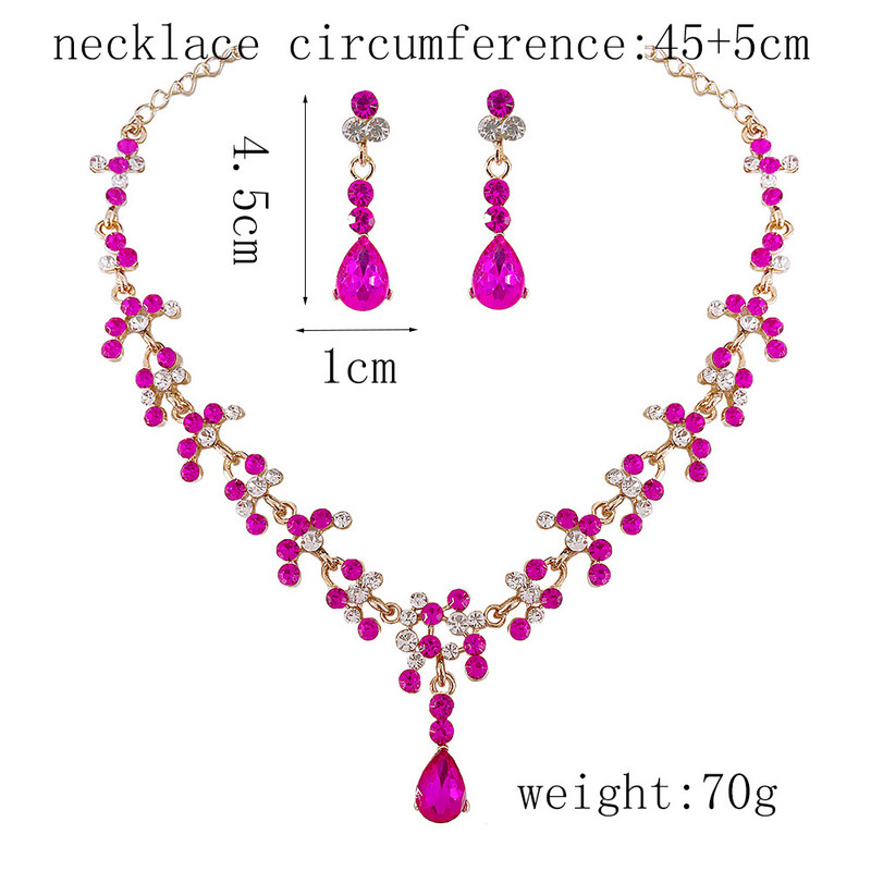 KMVEXO Seturi de bijuterii de nuntă de mireasă de cristal albastru trandafir Colier cu strasuri de culoare aurie Set de cercei lungi Accesorii pentru rochie