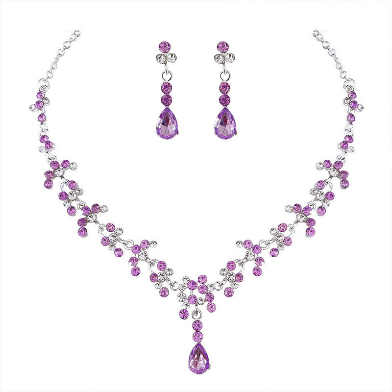 KMVEXO Seturi de bijuterii de nuntă de mireasă de cristal albastru trandafir Colier cu strasuri de culoare aurie Set de cercei lungi Accesorii pentru rochie