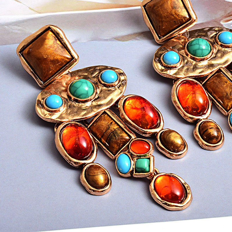 Cercei cu piatră colorată din metal, de înaltă calitate, cercei lungi, cu picătură, accesorii de bijuterii pentru femei