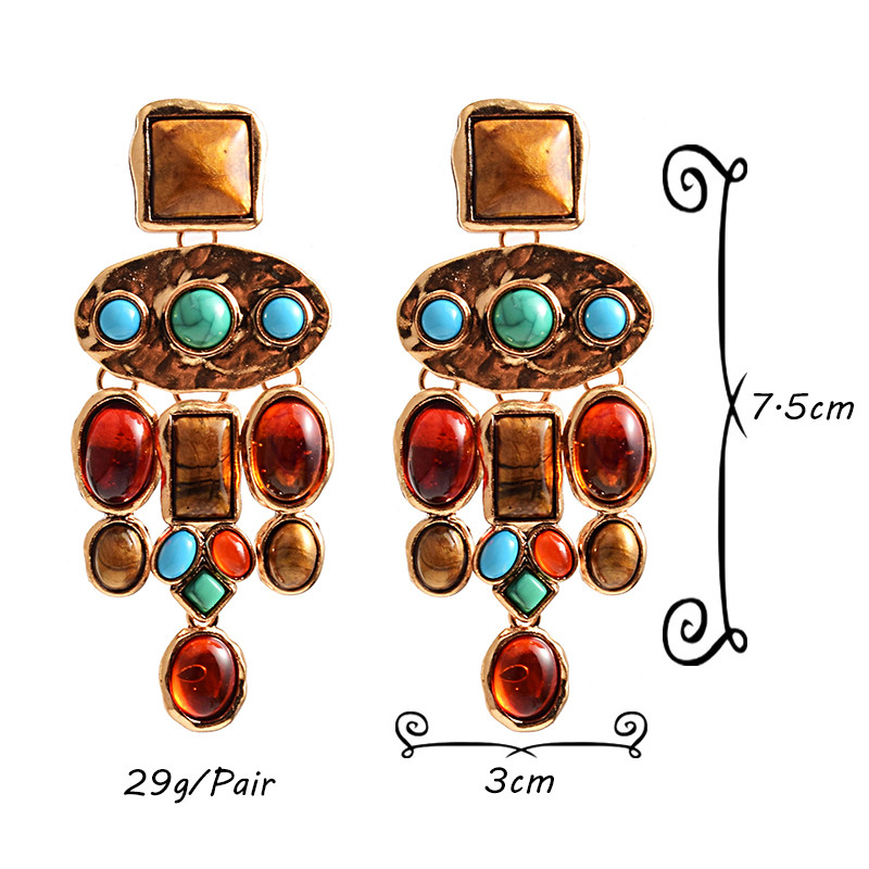 Cercei cu piatră colorată din metal, de înaltă calitate, cercei lungi, cu picătură, accesorii de bijuterii pentru femei