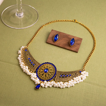 Луксозен елегантен комплект сватбени бижута от кристали Дамски винтидж комплект колиета с обеци с капки вода Индийски златен цвят Bijoux Bride Gift