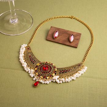 Луксозен елегантен комплект сватбени бижута от кристали Дамски винтидж комплект колиета с обеци с капки вода Индийски златен цвят Bijoux Bride Gift