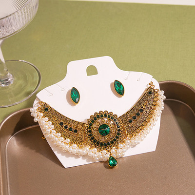 Set de bijuterii de nuntă de cristal elegant de lux pentru femei, vintage, cercei cu picătură de apă, set de colier de culoare aurie indiană, cadou de mireasă