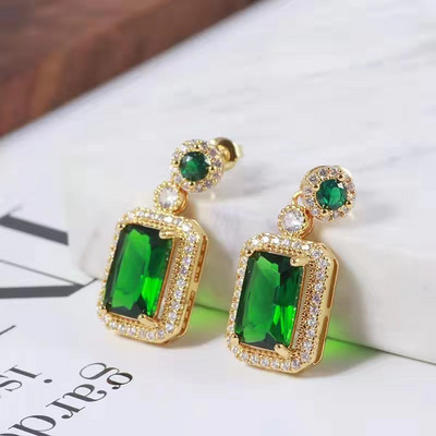 Set de colier cu cercei geometrici, de modă de lux, verde smarald, pentru femei, petrecere de nuntă, accesorii versatile de bijuterii, cadou