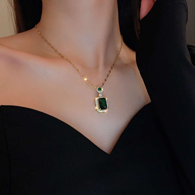 Set de colier cu cercei geometrici, de modă de lux, verde smarald, pentru femei, petrecere de nuntă, accesorii versatile de bijuterii, cadou