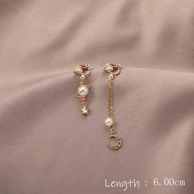 Nové módne dámske kórejské geometrické perlové dlhé náušnice s klipom pre ženy, módne párty bez piercingu