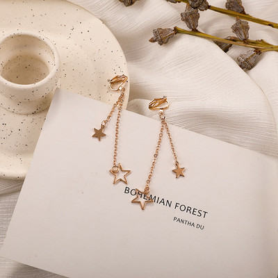 Nové módne dámske kórejské geometrické perlové dlhé náušnice s klipom pre ženy, módne párty bez piercingu