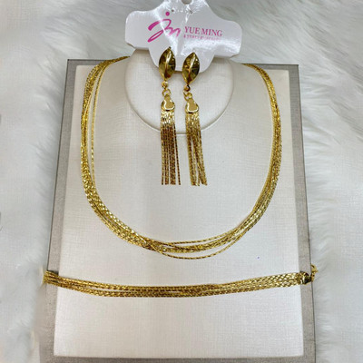 Set de bijuterii cu lanț placat cu aur pentru femei, cercei și colier de lux, brățări, set de 3 buc pentru nunți, cadouri de mireasă