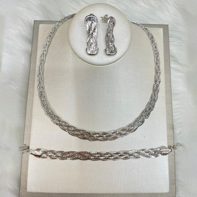 Set de bijuterii cu lanț placat cu aur pentru femei, cercei și colier de lux, brățări, set de 3 buc pentru nunți, cadouri de mireasă