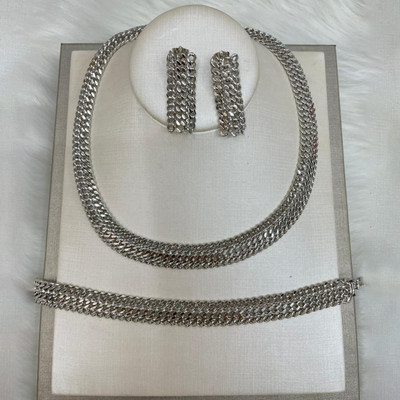 Set de bijuterii cu lanț placat cu aur pentru femei, cercei și colier de lux, brățări, set de 3 buc pentru nunți, cadouri de mireasă