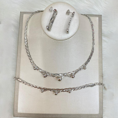 Set de bijuterii cu lanț placat cu aur pentru femei, cercei și colier de lux, brățări, set de 3 buc pentru nunți, cadouri de mireasă