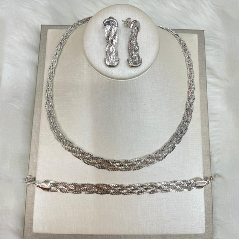 Set de bijuterii cu lanț placat cu aur pentru femei, cercei și colier de lux, brățări, set de 3 buc pentru nunți, cadouri de mireasă