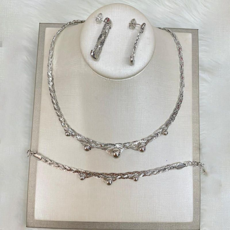 Set de bijuterii cu lanț placat cu aur pentru femei, cercei și colier de lux, brățări, set de 3 buc pentru nunți, cadouri de mireasă