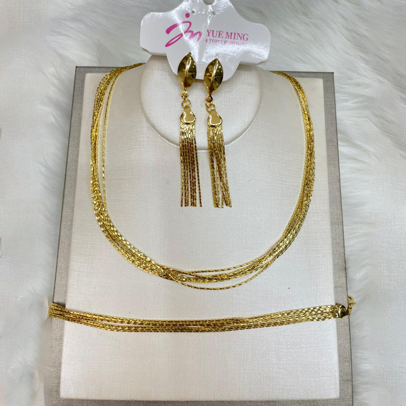 Set de bijuterii cu lanț placat cu aur pentru femei, cercei și colier de lux, brățări, set de 3 buc pentru nunți, cadouri de mireasă