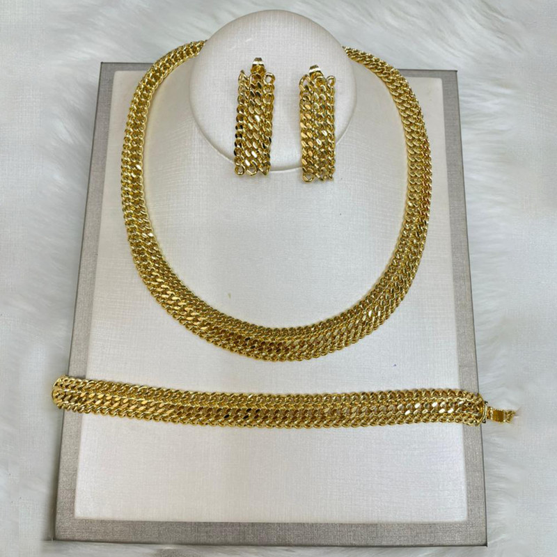 Set de bijuterii cu lanț placat cu aur pentru femei, cercei și colier de lux, brățări, set de 3 buc pentru nunți, cadouri de mireasă