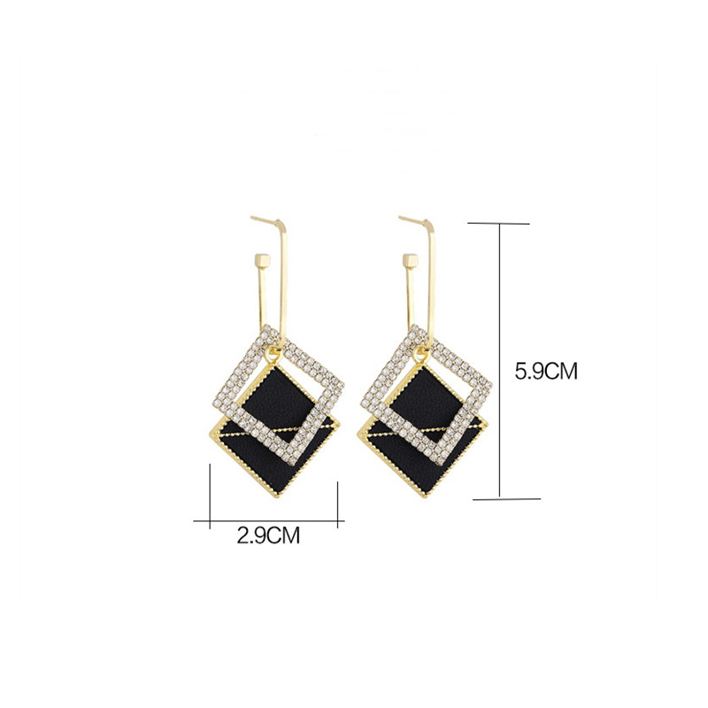 Moda de lux, culoare neagră, geometrică, cercei dublu pătrați, cercei pentru femei, cercei cu strasuri, bijuterii Pendientes Mujer
