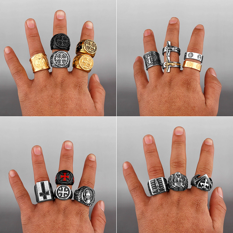 Nerūdijančio plieno Katalikų Kryžiaus Tikėjimo Amuletas Biblija Unisex žiedas Kelių stilių papuošalai Kūrybinių dovanų didmeninė prekyba