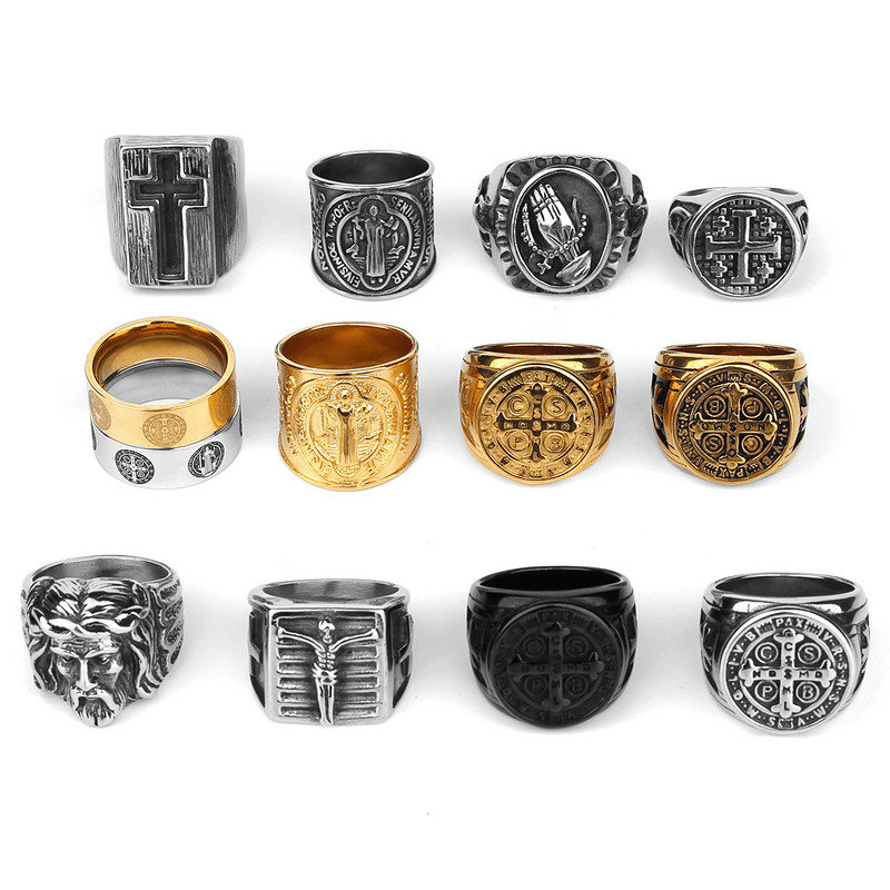 Nerūdijančio plieno Katalikų Kryžiaus Tikėjimo Amuletas Biblija Unisex žiedas Kelių stilių papuošalai Kūrybinių dovanų didmeninė prekyba