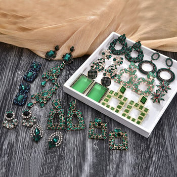 Σκουλαρίκια Ztech Za Νέο Πράσινο Χρώμα Κρυστάλλινο/στρας Μακριά γεωμετρικά κρεμαστά σκουλαρίκια Vintage κοσμήματα για γυναίκες