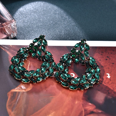 Cercei Ztech Za, culoare verde, cristal/stras, cercei lungi cu pandantiv geometric, bijuterii vintage, accesorii pentru femei