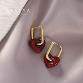 Franceză Retro Romantic Vin Roșu Cercei Pandantiv Inimă Pentru Femeie Nunta Fete Bijuterii Moda Cadou Accesorii
