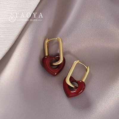 Franceză Retro Romantic Vin Roșu Cercei Pandantiv Inimă Pentru Femeie Nunta Fete Bijuterii Moda Cadou Accesorii