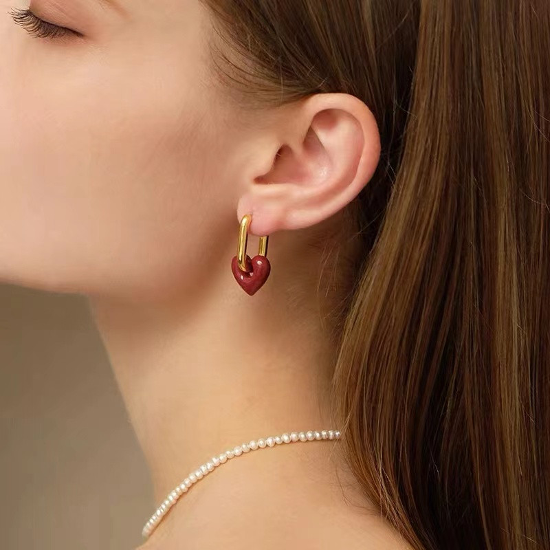 Franceză Retro Romantic Vin Roșu Cercei Pandantiv Inimă Pentru Femeie Nunta Fete Bijuterii Moda Cadou Accesorii
